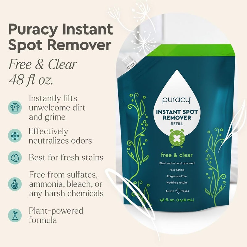 Puracy Laundry Stain Remover for Clothes Laundry - Carpet Stain Remover Carpet Spot Cleaner Couch Stain Remover - Clothes Spray, Free & Clear - Instant Spot Remover, 48 Fl Oz (Pack of 1) - Image 2